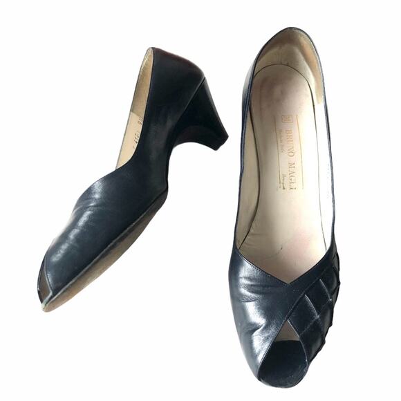 Bruno Magli Peep Toe Pump Navy 9.5 AA Vintage - Picture 12 of 16